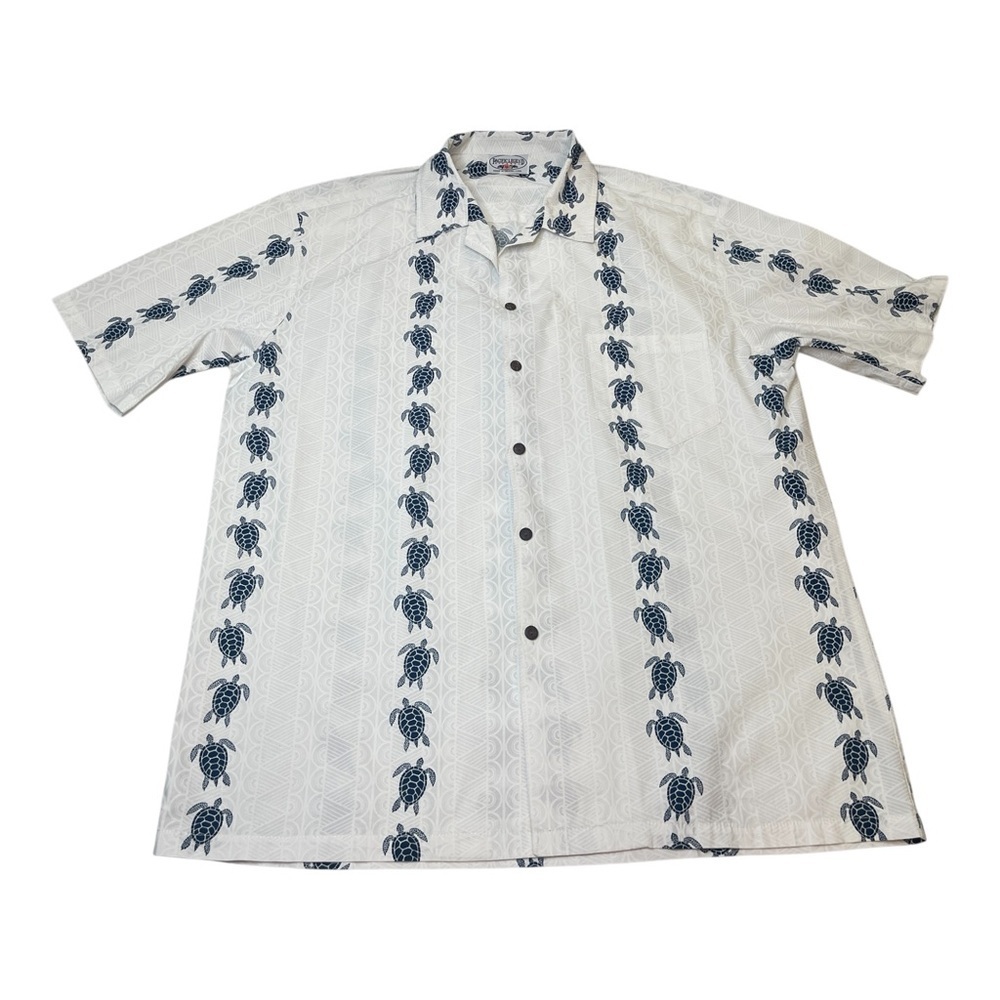 Pacific Legend Apparel Made in Hawaii USA 100% Cotton Blue White Turtles Size XL